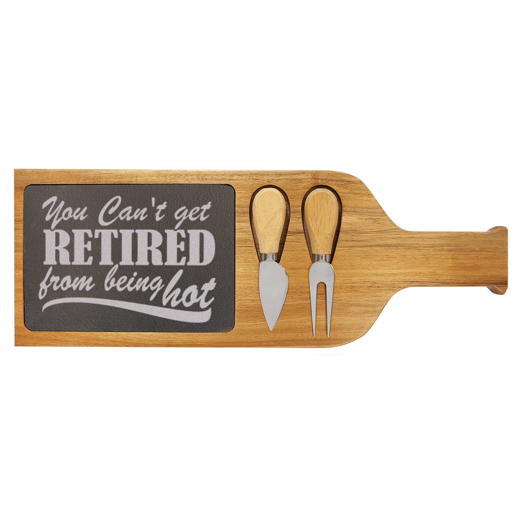 Retired But Still Hot Wood Slate Serving Tray With Handle