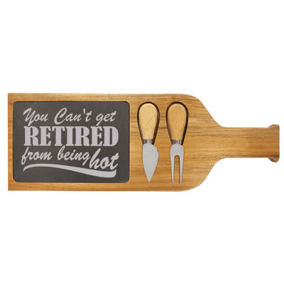 Retired But Still Hot Wood Slate Serving Tray With Handle