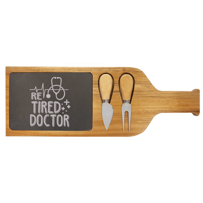 Retired Doctor Wood Slate Serving Tray With Handle
