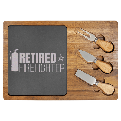 Retired Firefighter Wood Slate Serving Tray