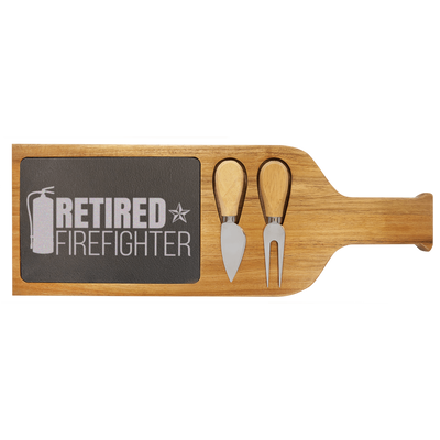 Retired Firefighter Wood Slate Serving Tray With Handle