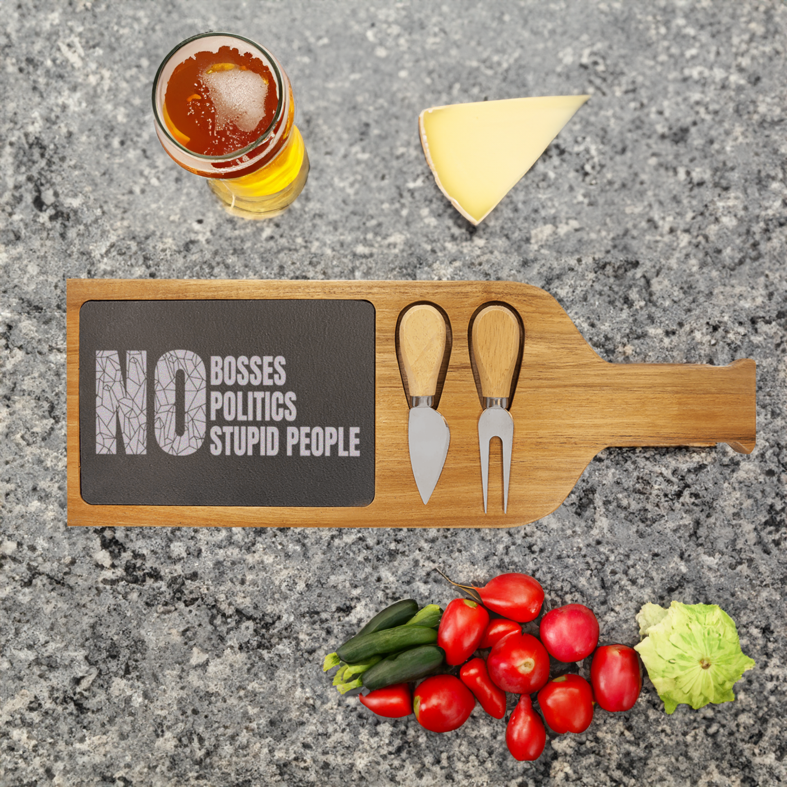 Retired From Stupidity Wood Slate Serving Tray With Handle