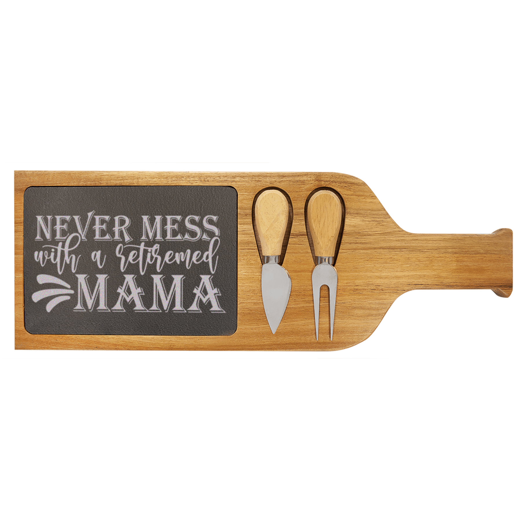 Retired Mama On Duty Wood Slate Serving Tray With Handle