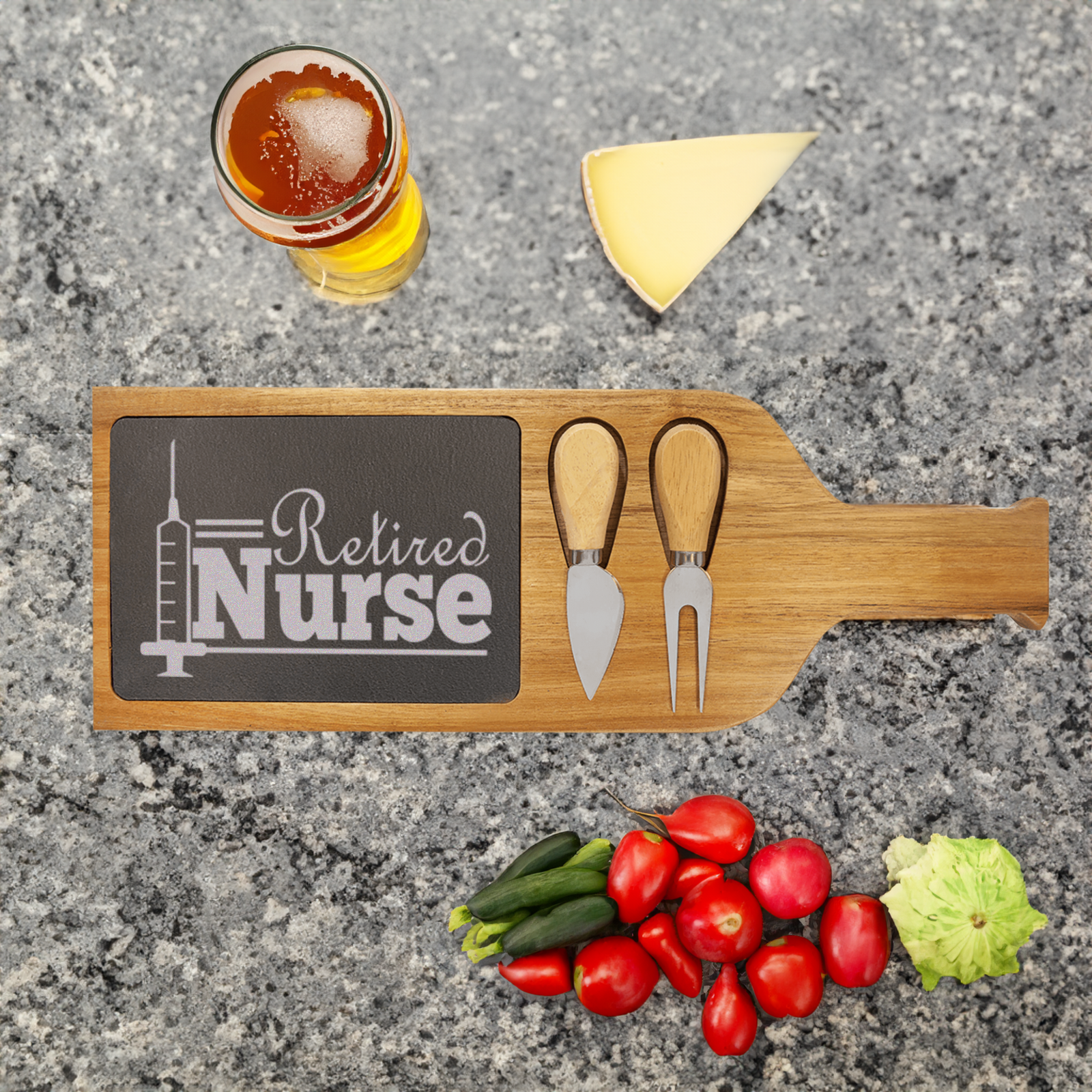 Retired Nurse Wood Slate Serving Tray With Handle