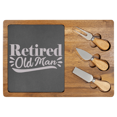 Retired Old Man Wood Slate Serving Tray