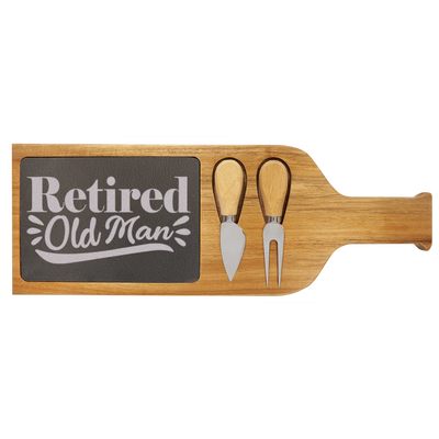 Retired Old Man Wood Slate Serving Tray With Handle