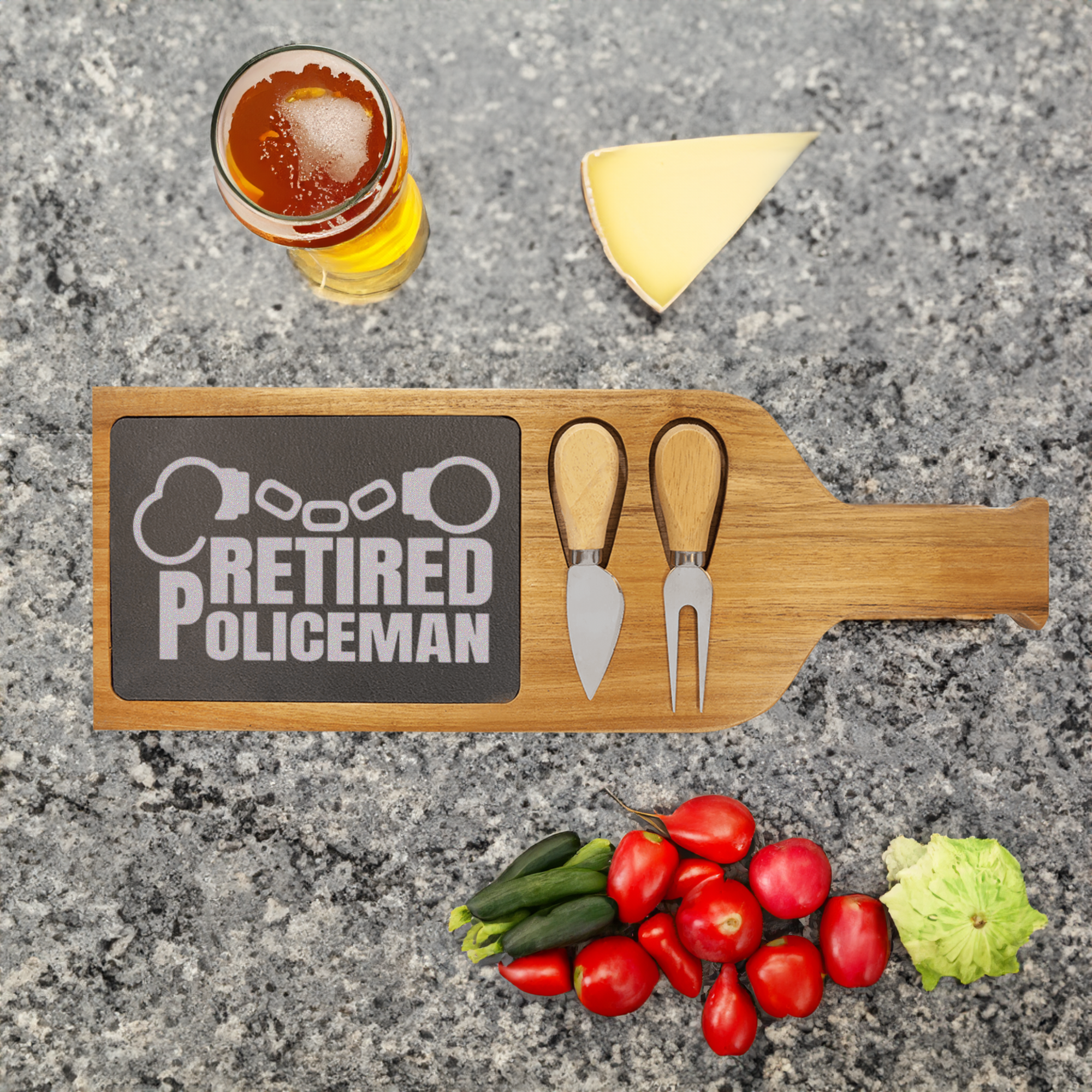 Retired Policeman Wood Slate Serving Tray With Handle
