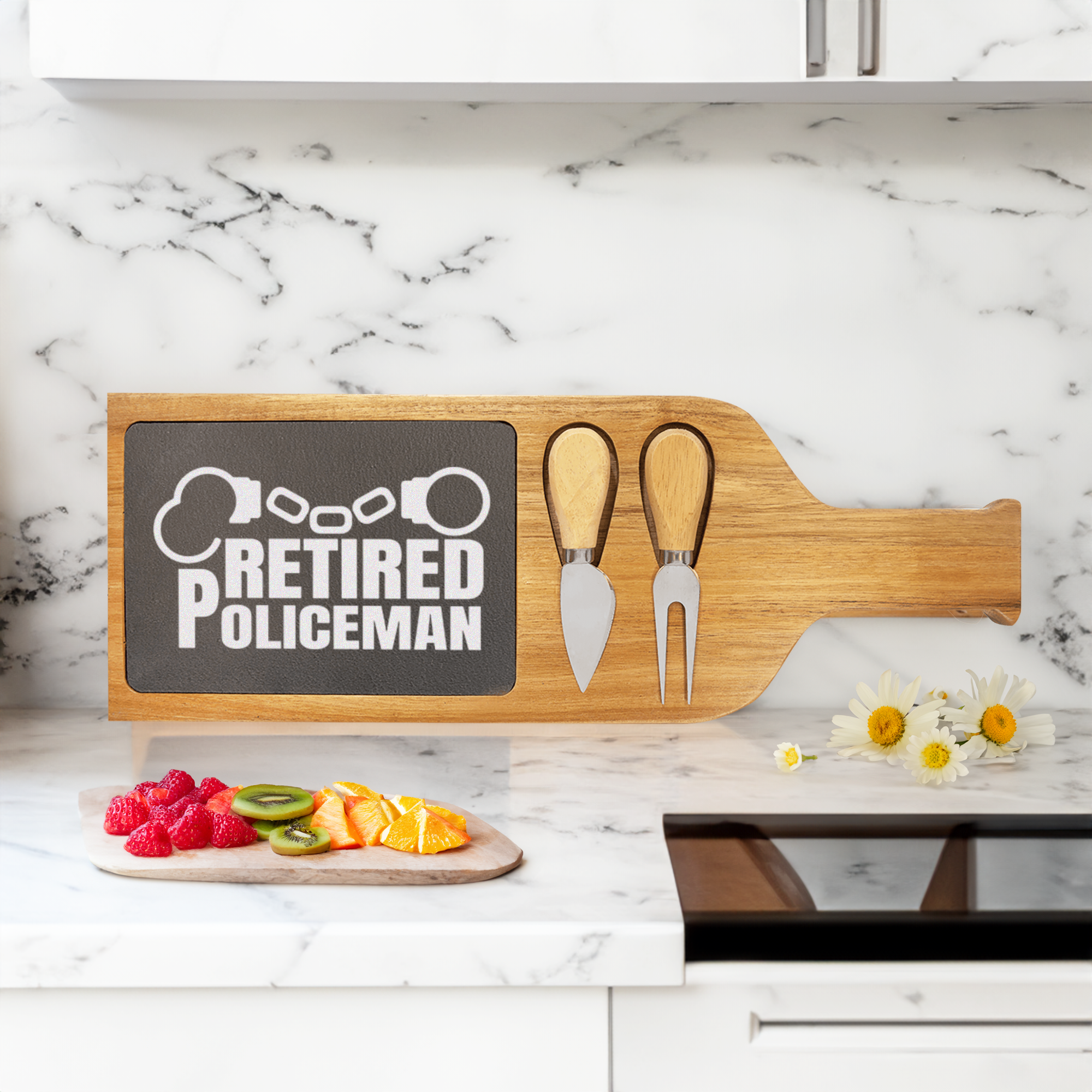 Retired Policeman Wood Slate Serving Tray With Handle