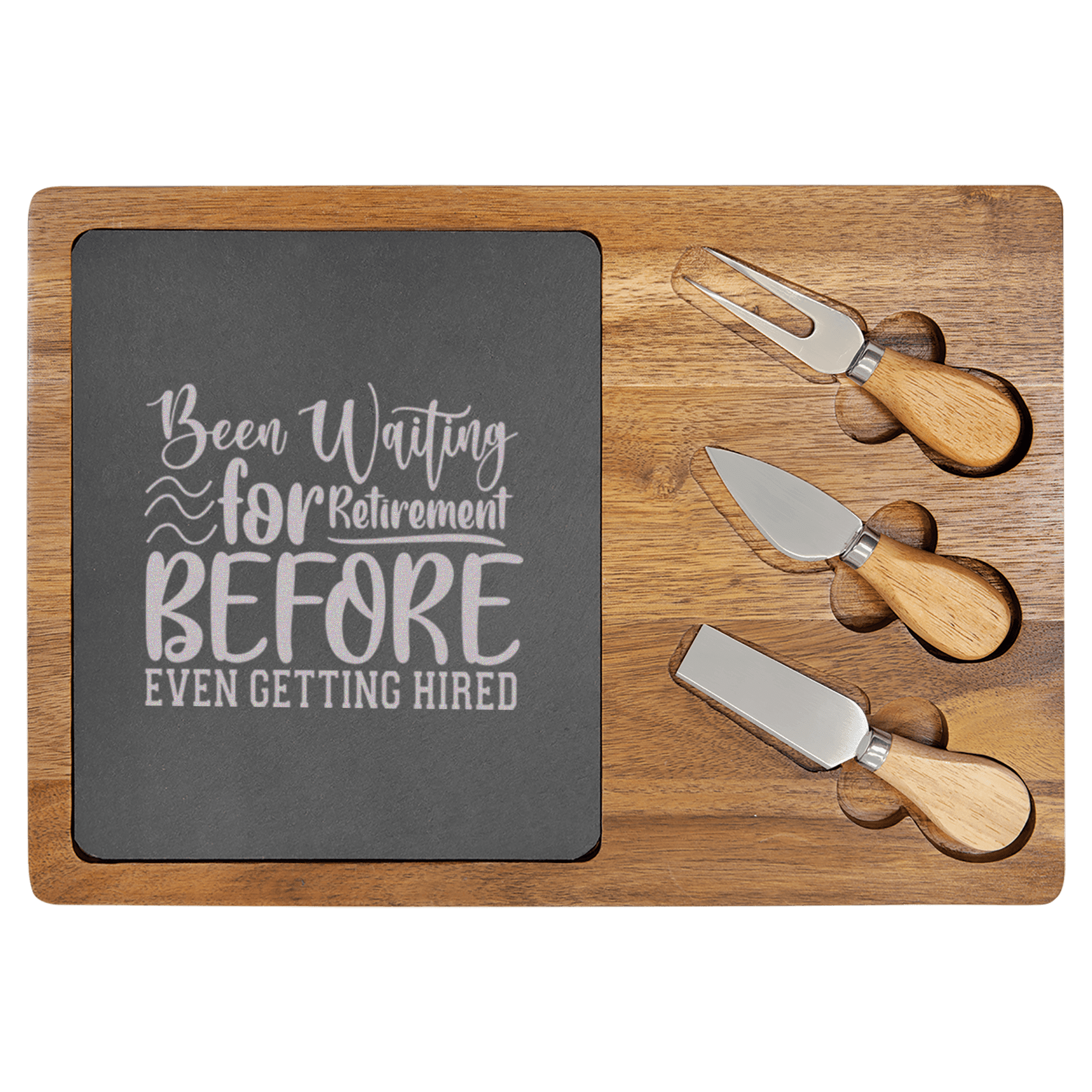 Retired Since Hired Wood Slate Serving Tray