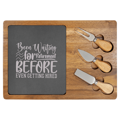 Retired Since Hired Wood Slate Serving Tray
