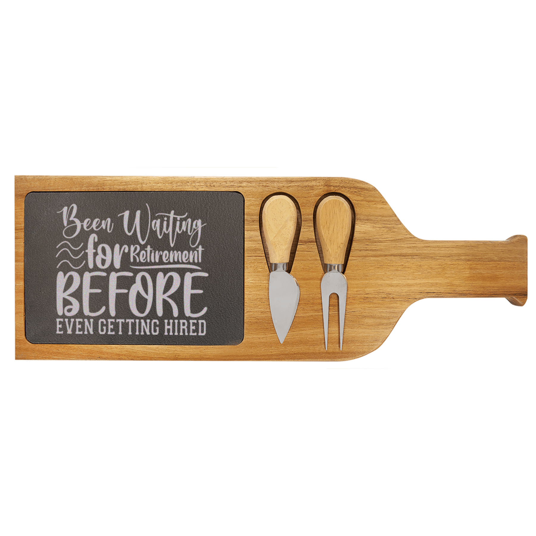 Retired Since Hired Wood Slate Serving Tray With Handle