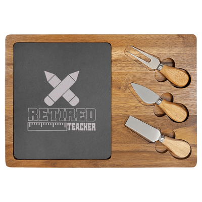 Retired Teacher Wood Slate Serving Tray