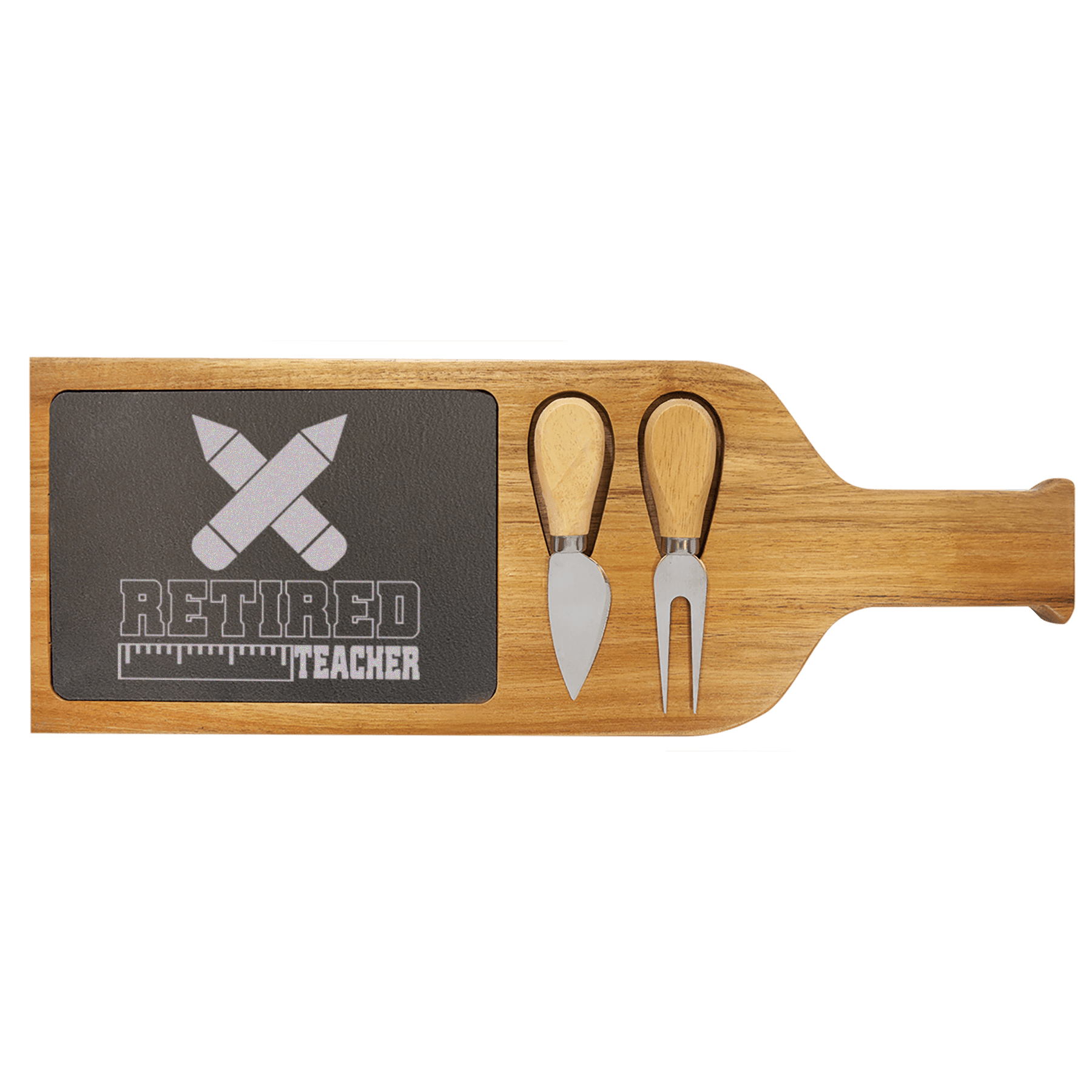 Retired Teacher Wood Slate Serving Tray With Handle