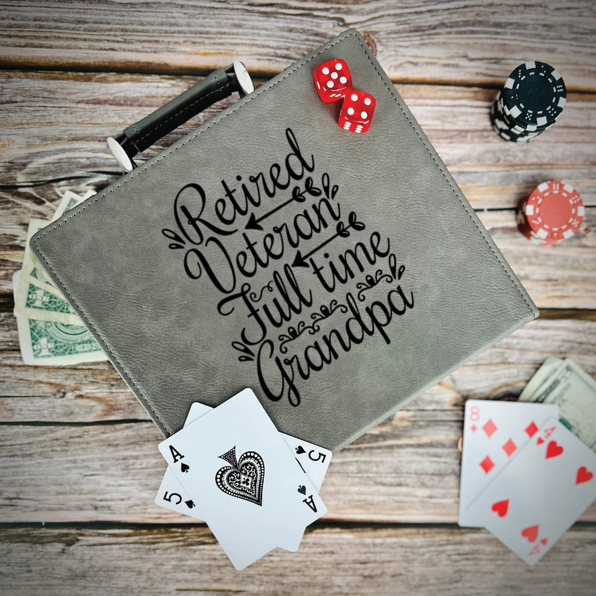 Retired Veteran Full Time Grandpa Poker Gift Set