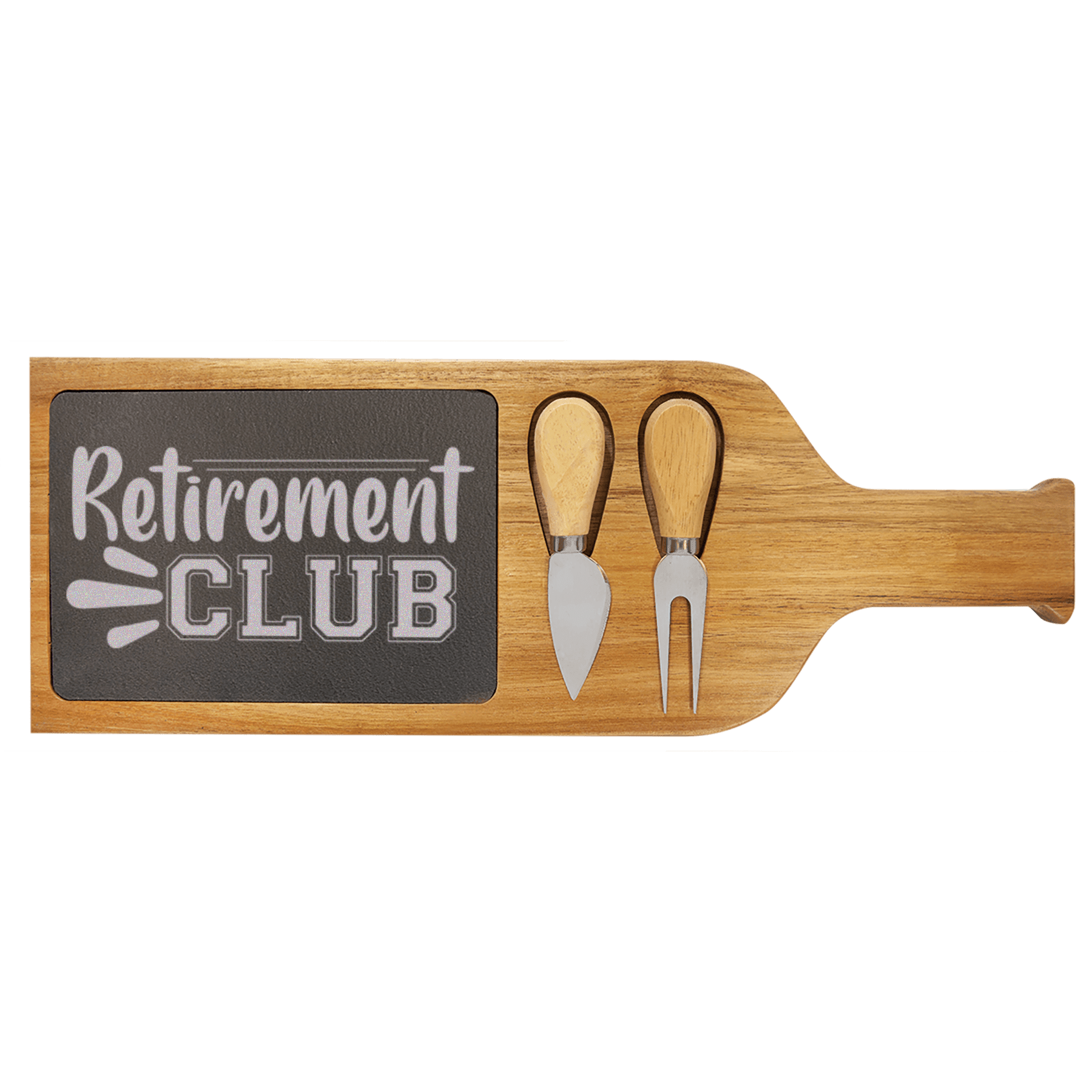 Retirement Club Wood Slate Serving Tray With Handle