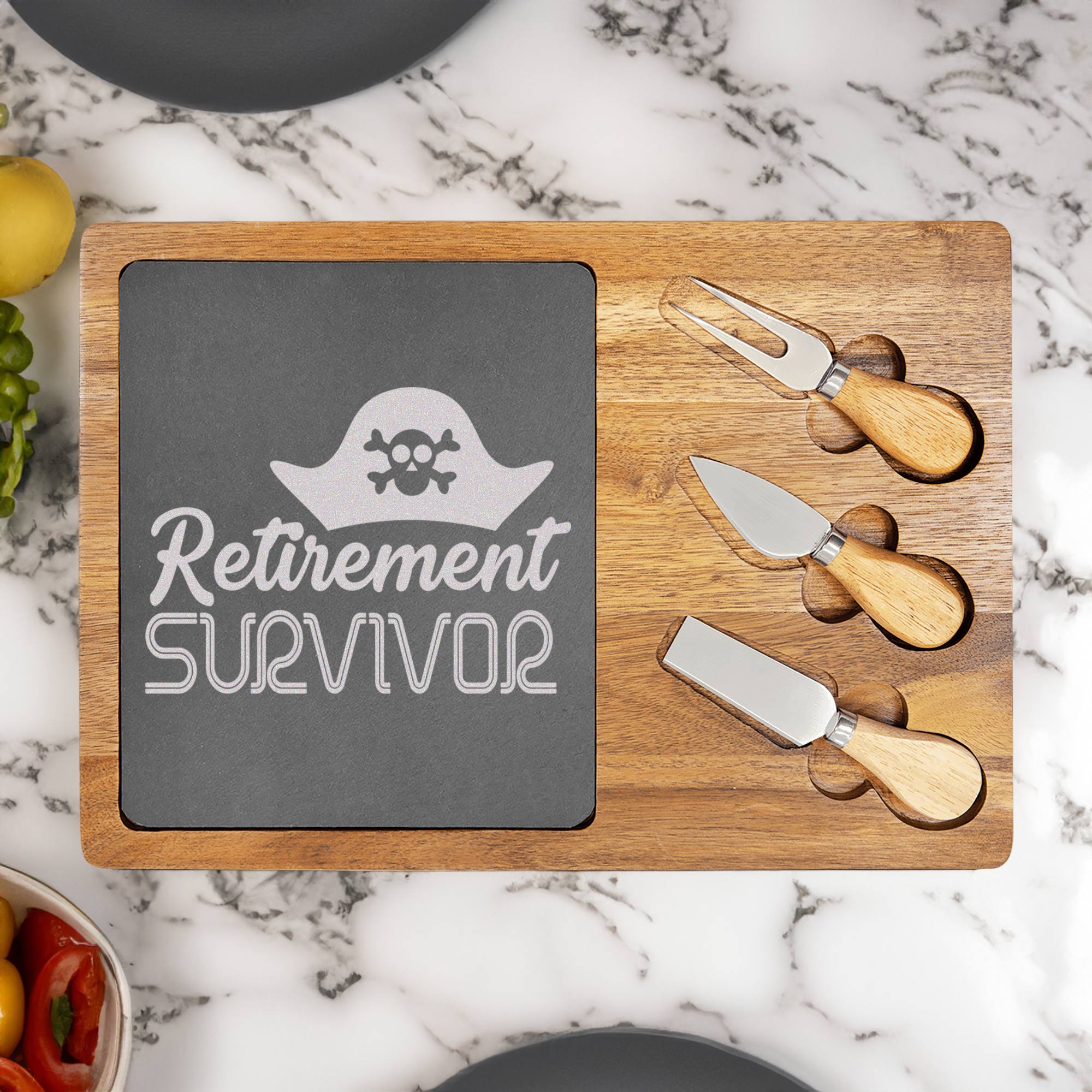 Retirement Survivor Wood Slate Serving Tray