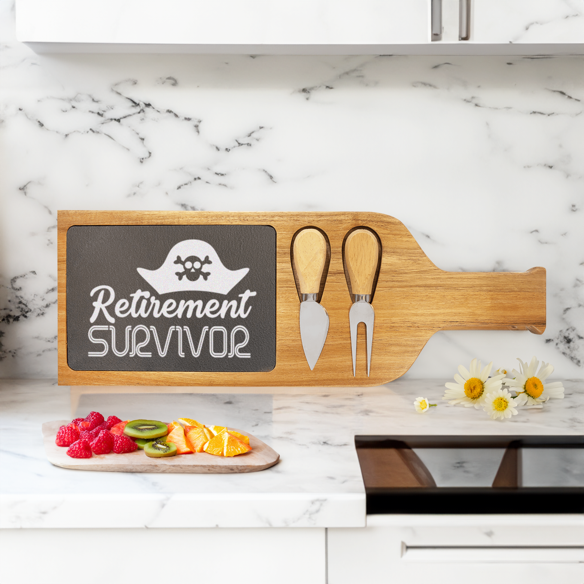 Retirement Survivor Wood Slate Serving Tray With Handle