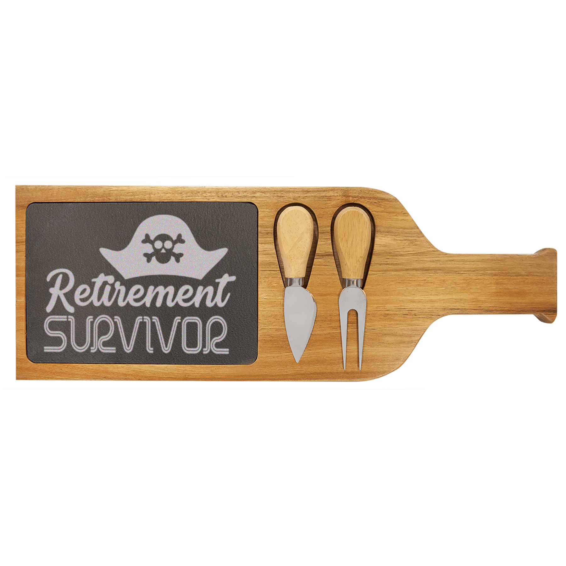 Retirement Survivor Wood Slate Serving Tray With Handle