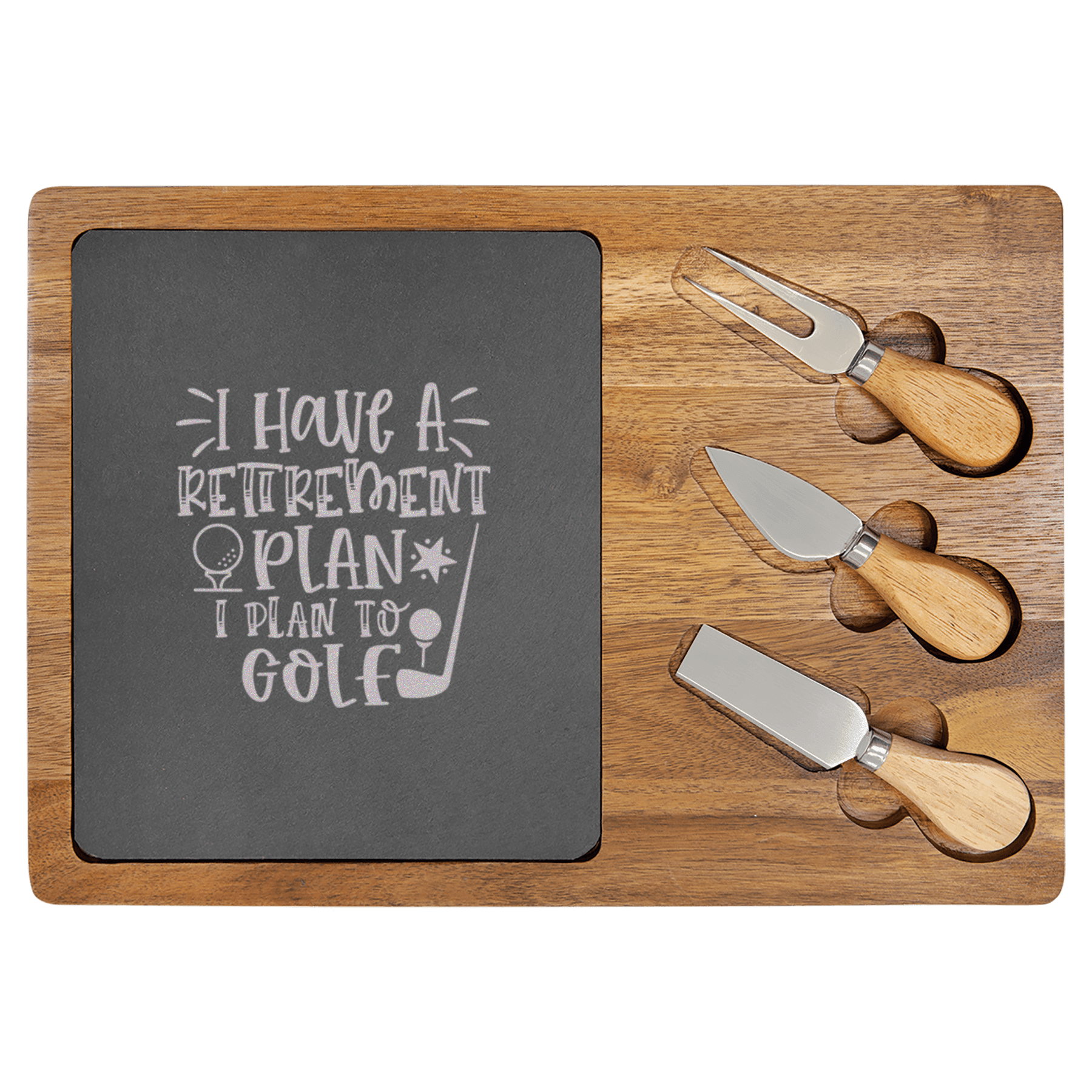 Retiring To The Course Wood Slate Serving Tray