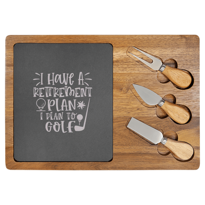 Retiring To The Course Wood Slate Serving Tray