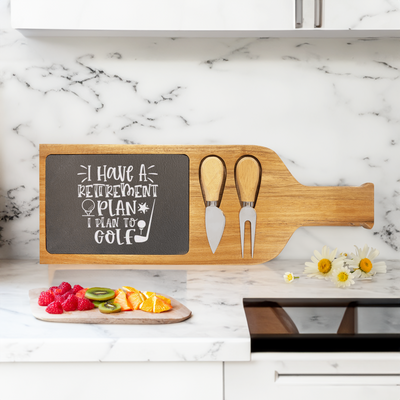 Retiring To The Course Wood Slate Serving Tray With Handle