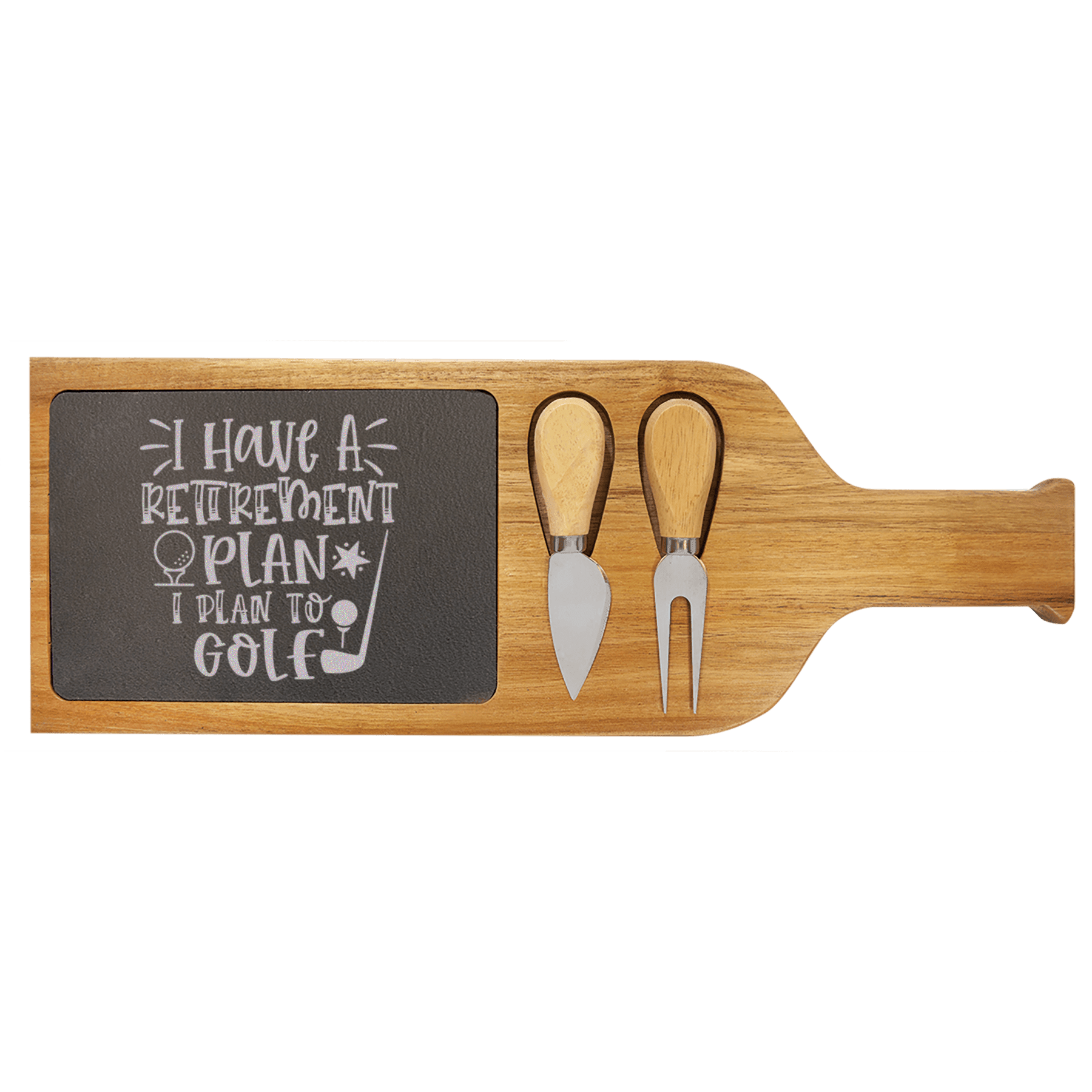 Retiring To The Course Wood Slate Serving Tray With Handle