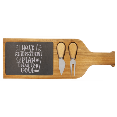 Retiring To The Course Wood Slate Serving Tray With Handle