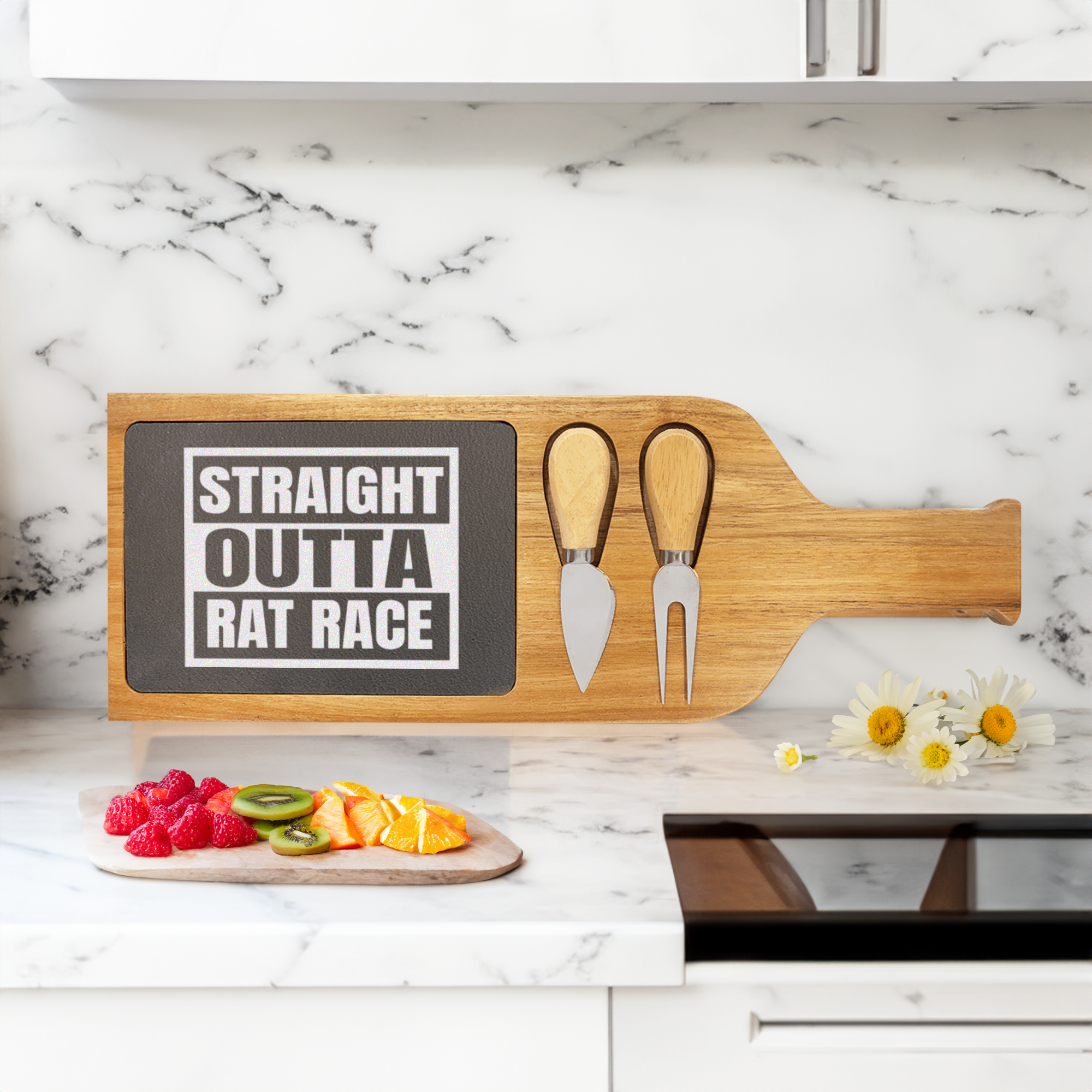 Straight Outta Rat Race Wood Slate Serving Tray With Handle