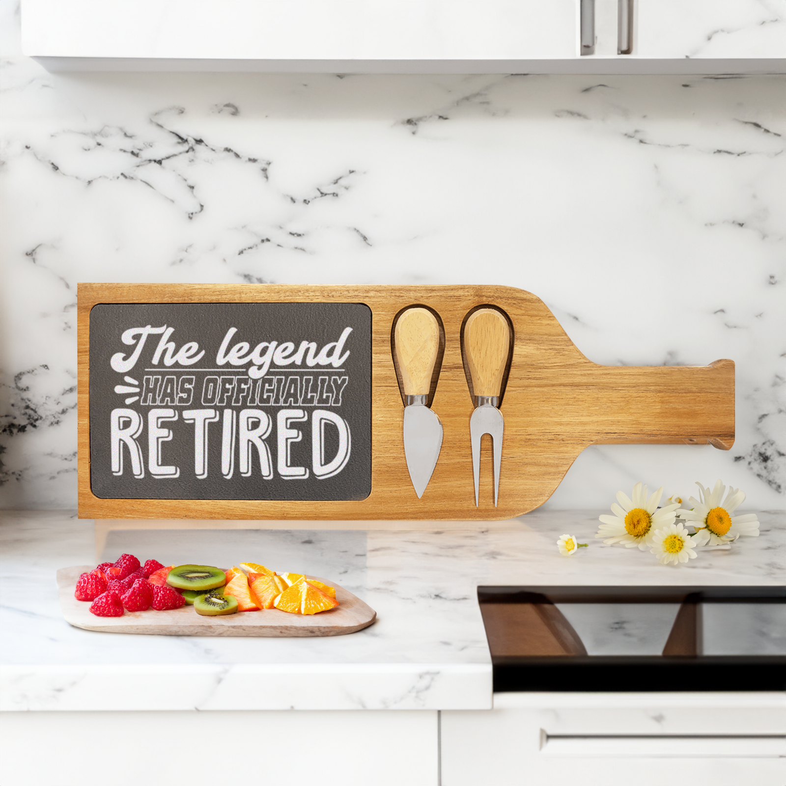 The Legend Has Retired Wood Slate Serving Tray With Handle
