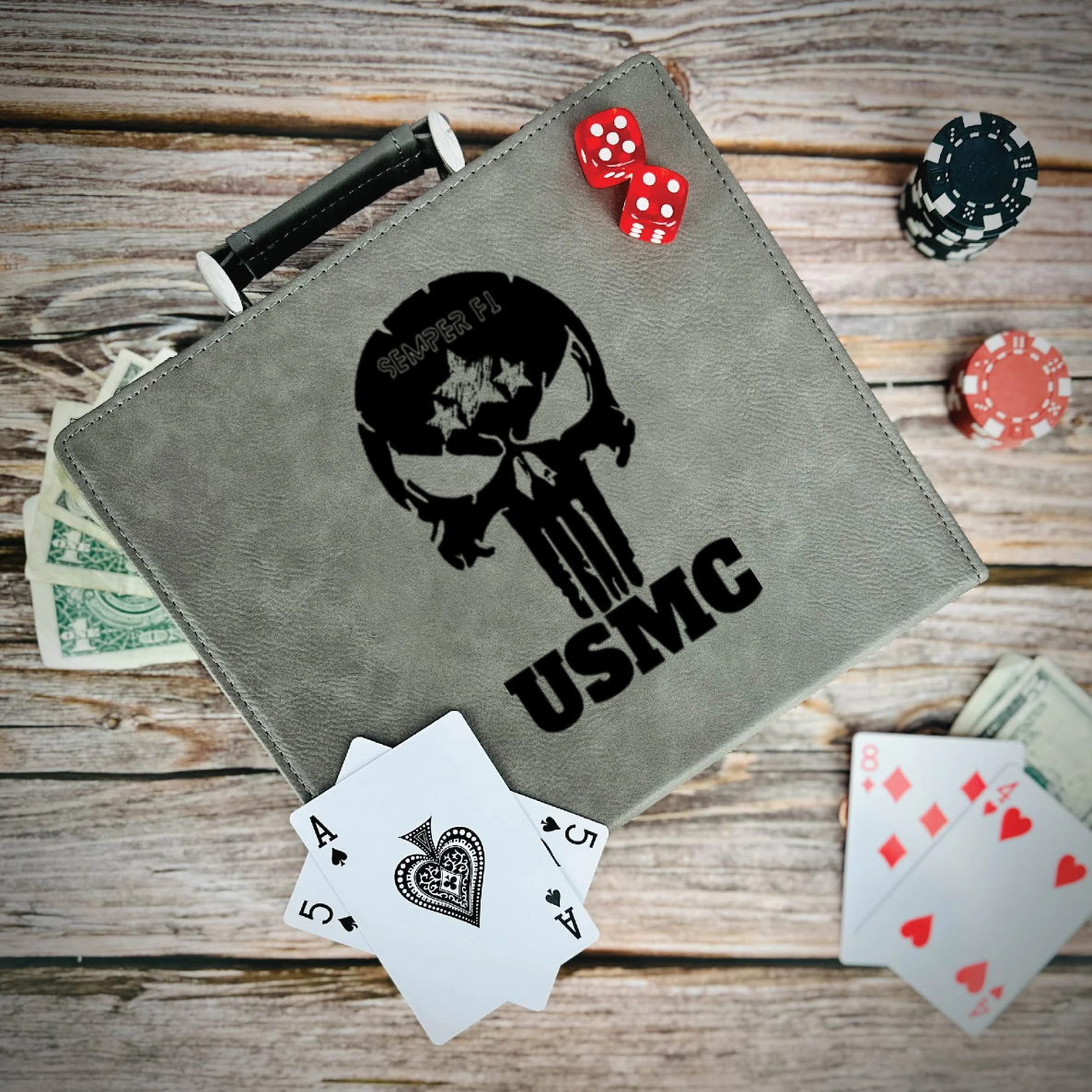 USMC Skull Poker Gift Set