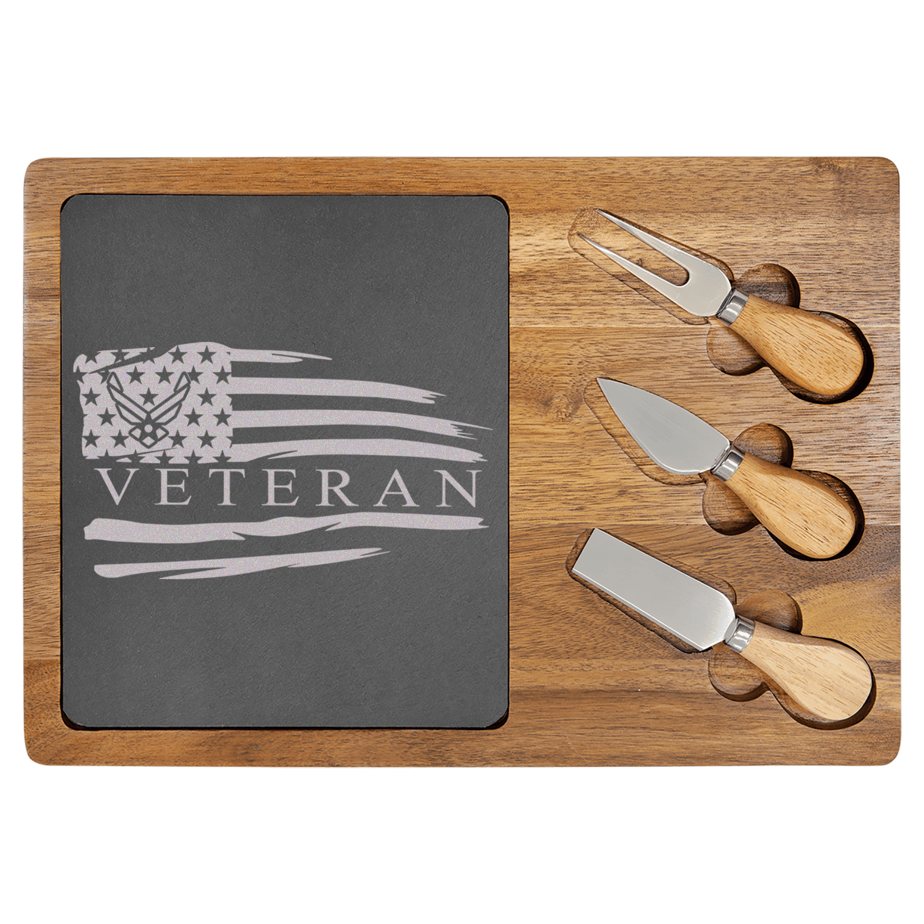 US Airforce Veteran Flag Wood Slate Serving Tray