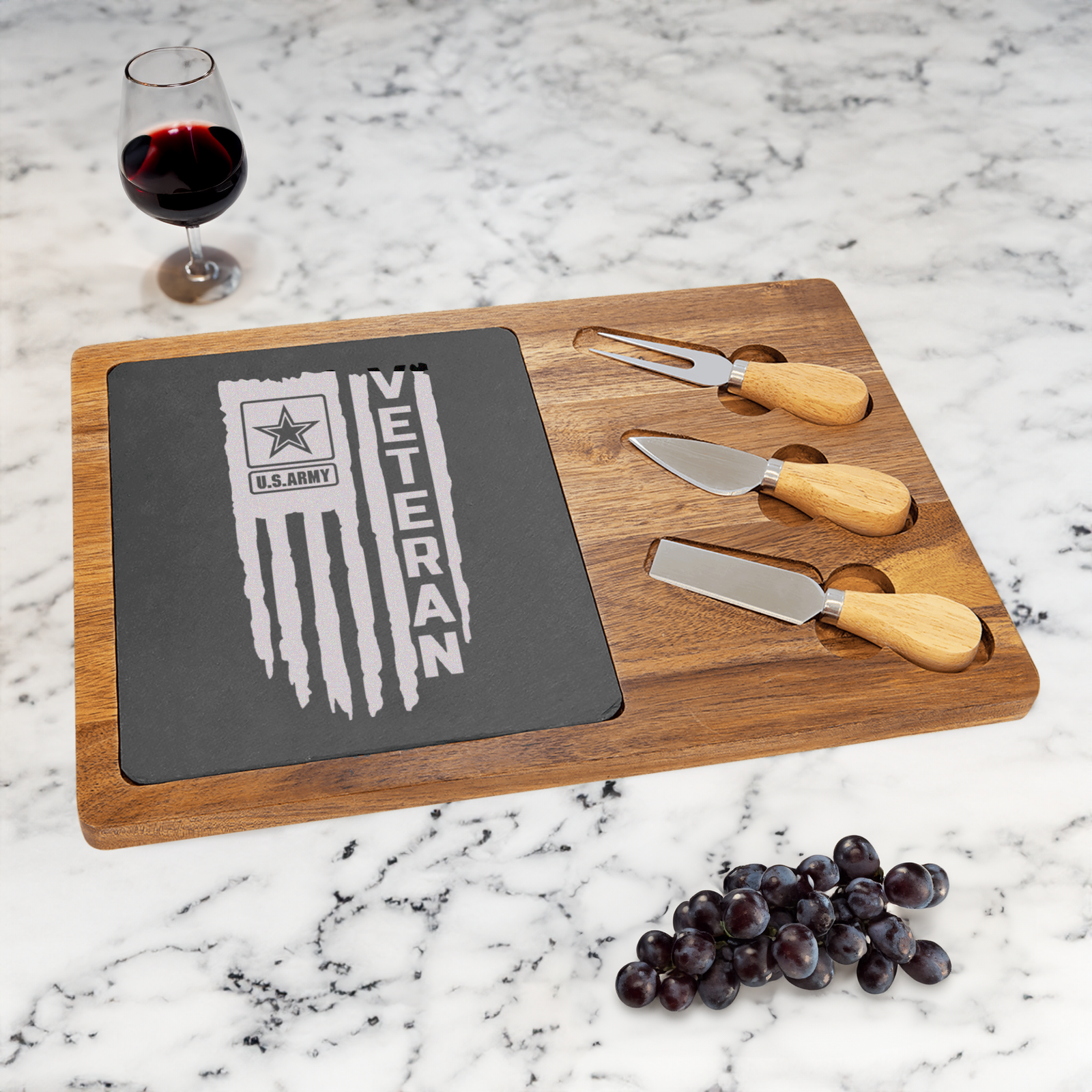 US Army Flag Veteran Wood Slate Serving Tray