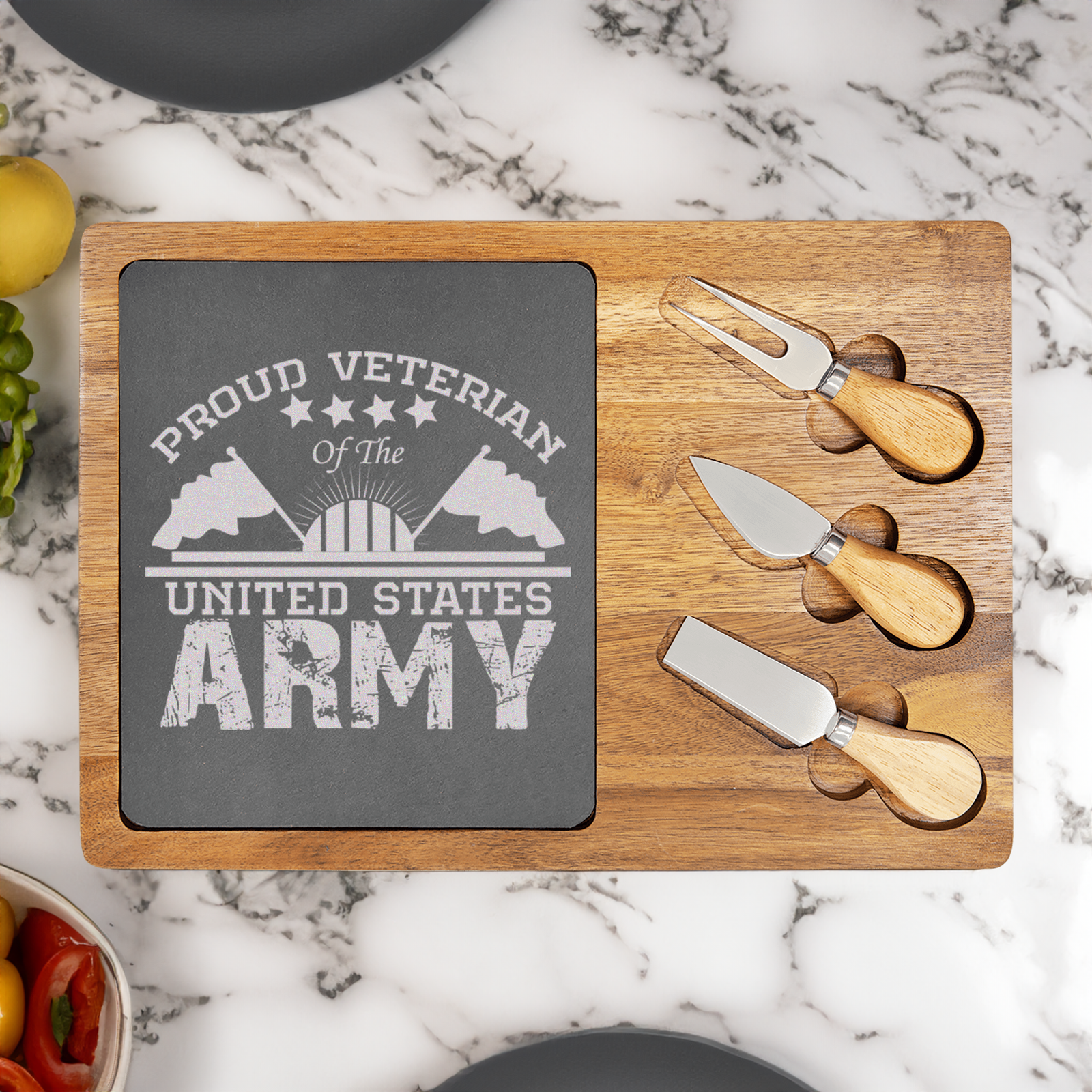 US Army Veteran Wood Slate Serving Tray
