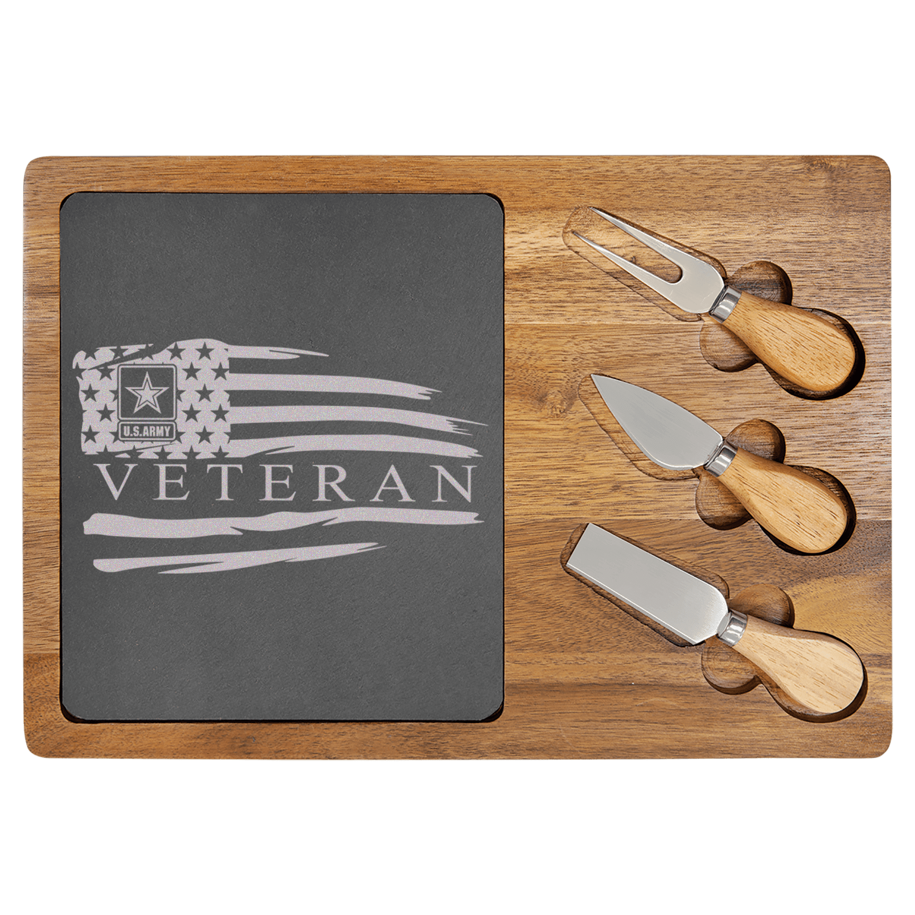 US Army Veteran Flag Wood Slate Serving Tray