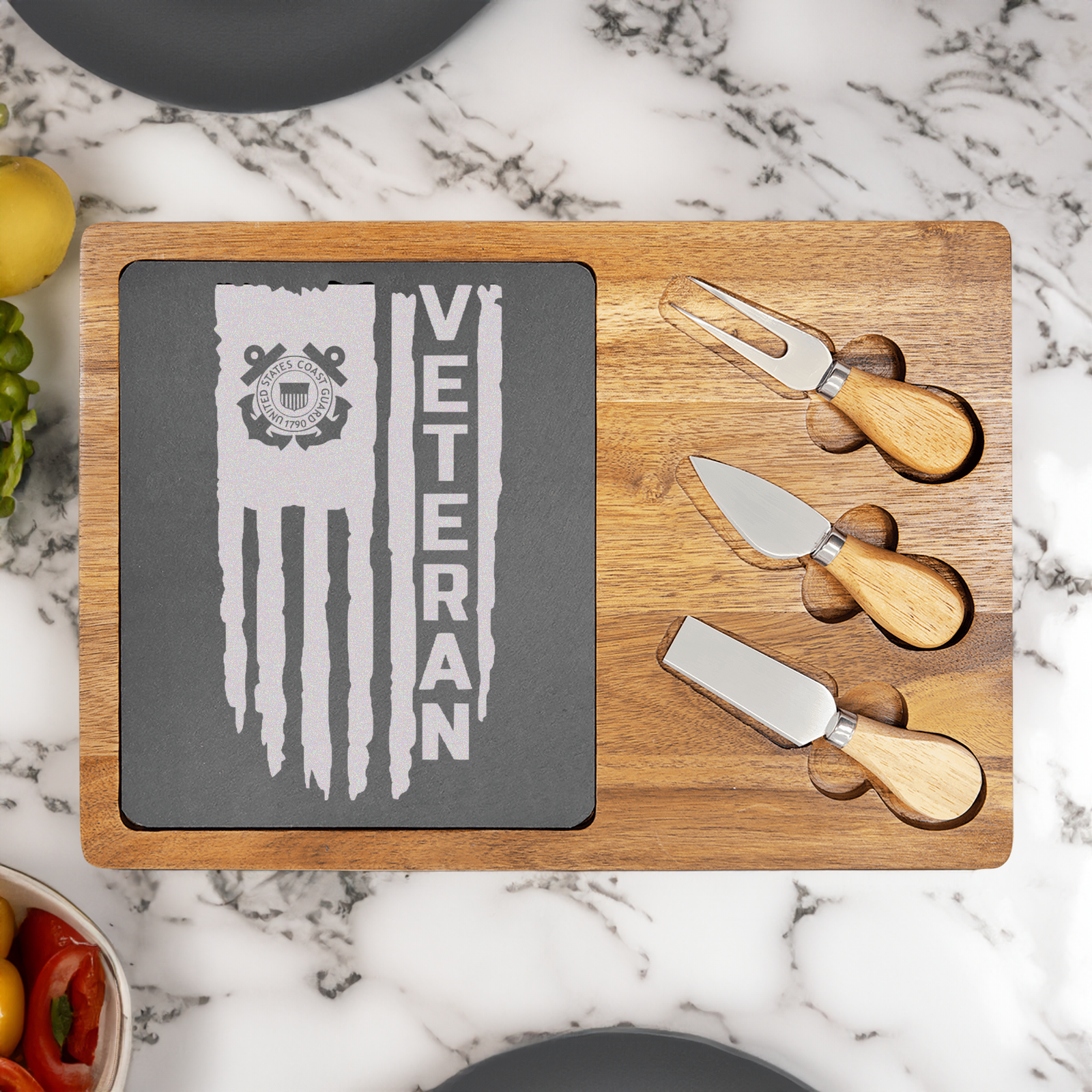US Coast Guard Vet Wood Slate Serving Tray