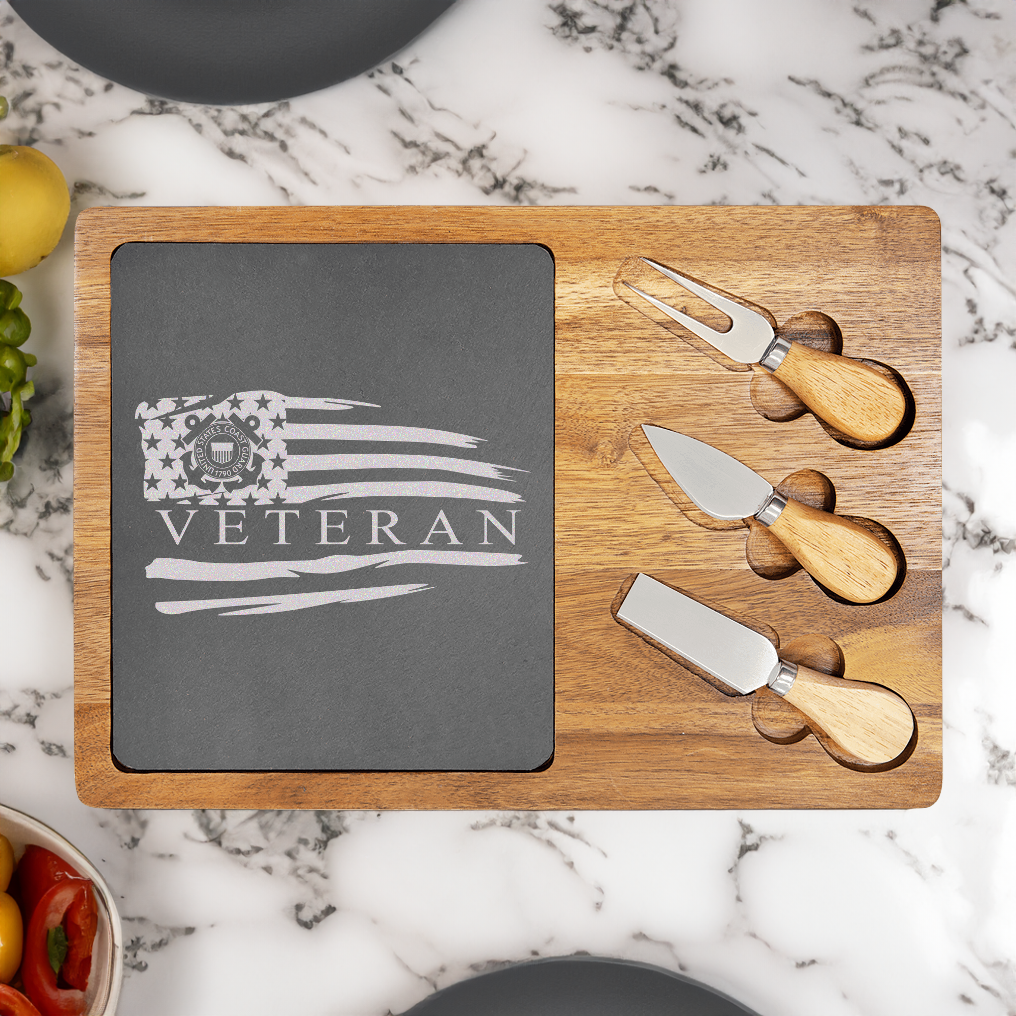 US Coast Guard Veteran Wood Slate Serving Tray