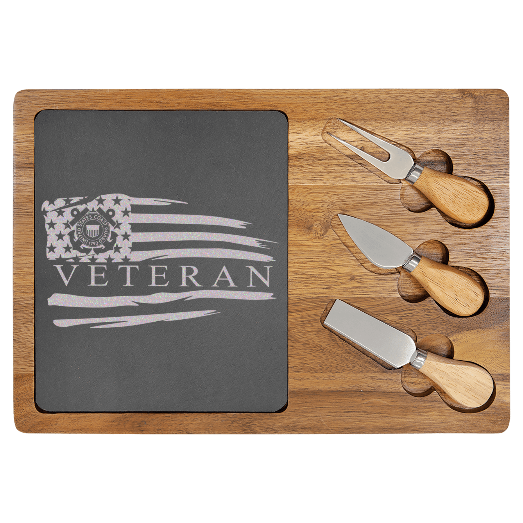 US Coast Guard Veteran Wood Slate Serving Tray