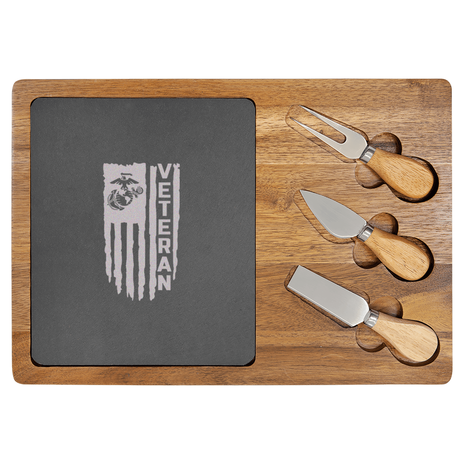 US Marines Flag Wood Slate Serving Tray