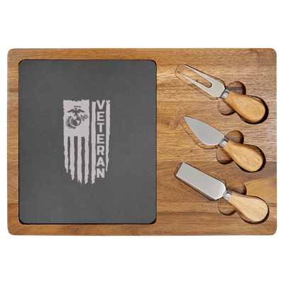 US Marines Flag Wood Slate Serving Tray