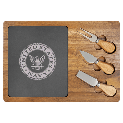 United States Navy Badge Wood Slate Serving Tray