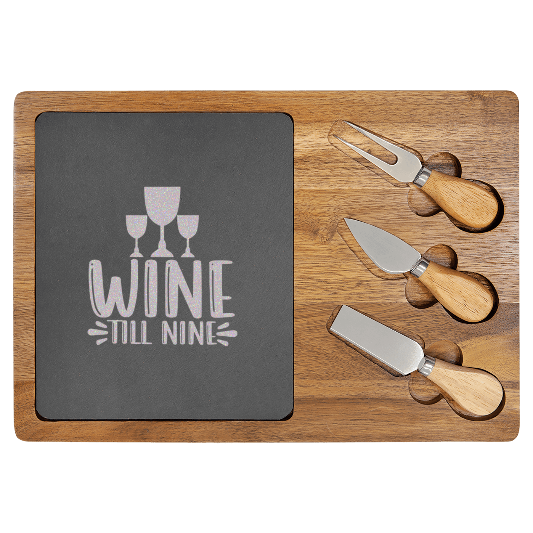 Wine Till Nine Wood Slate Serving Tray