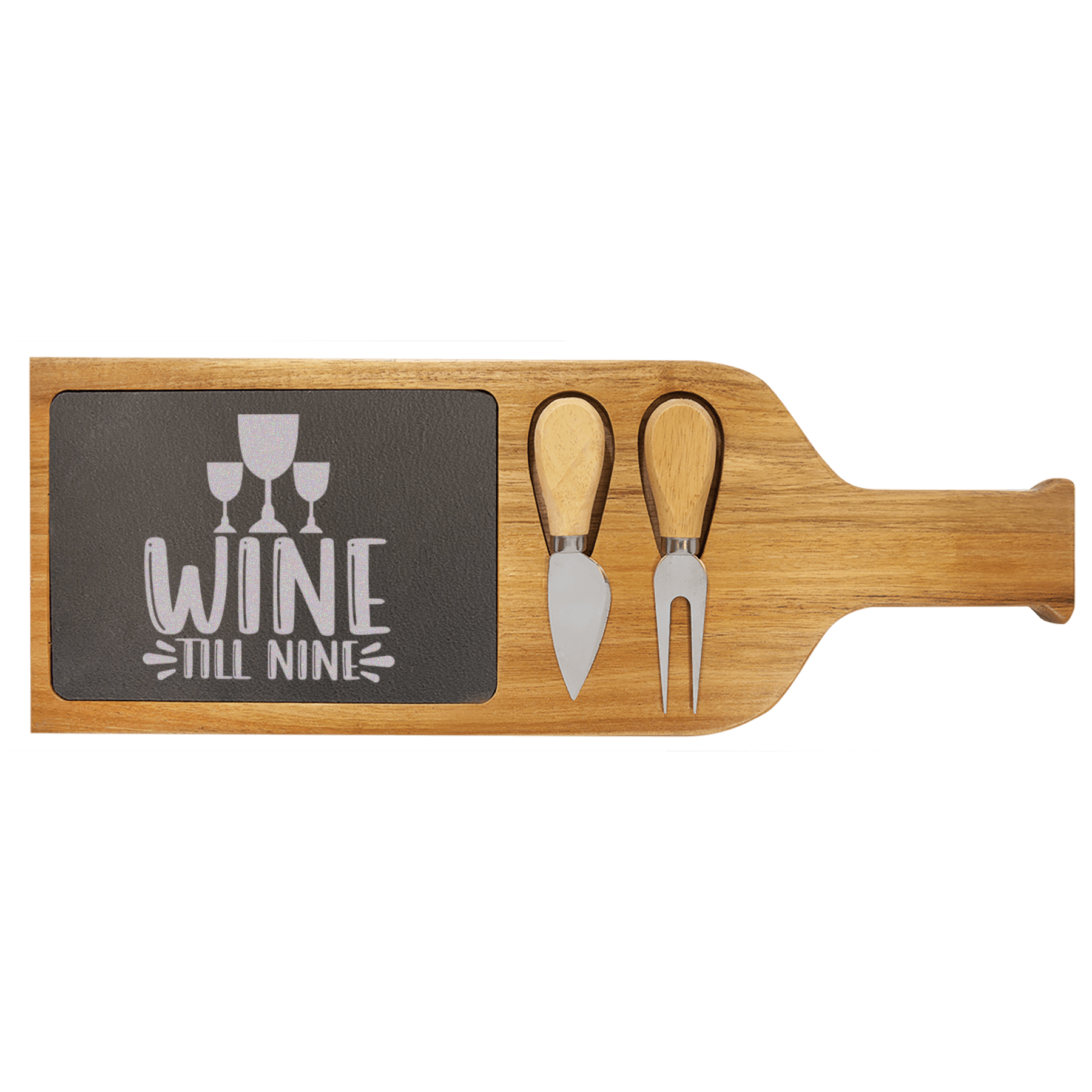 Wine Till Nine Wood Slate Serving Tray With Handle