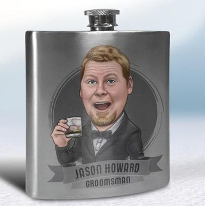 Groomsmen Caricature on a Flask